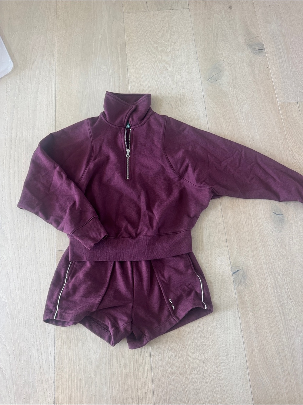 wild fable Women's Burgundy Half-Zip Pullover & Shorts Set